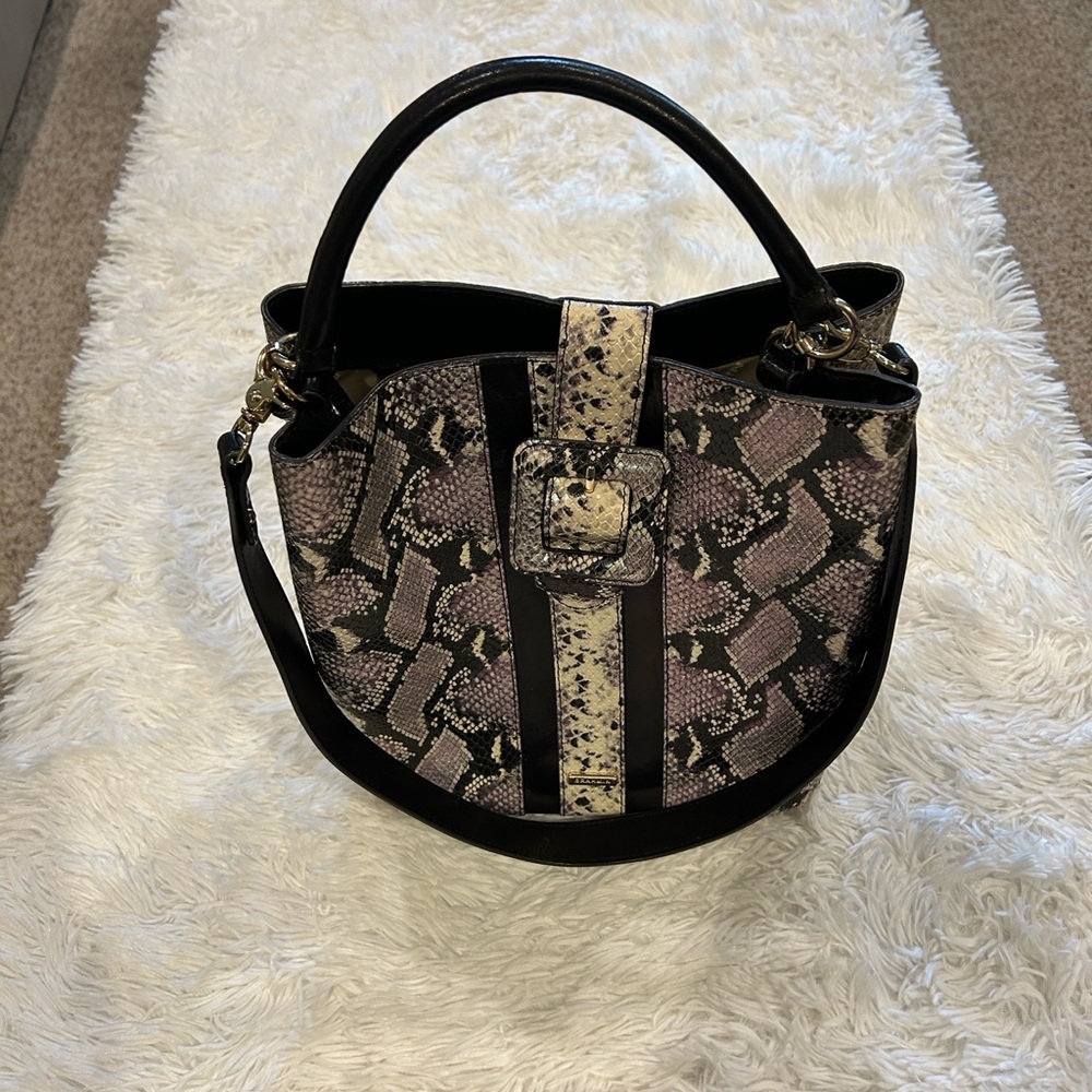 Brahmin Snakeskin Patterned Tote Bag with Black Accents